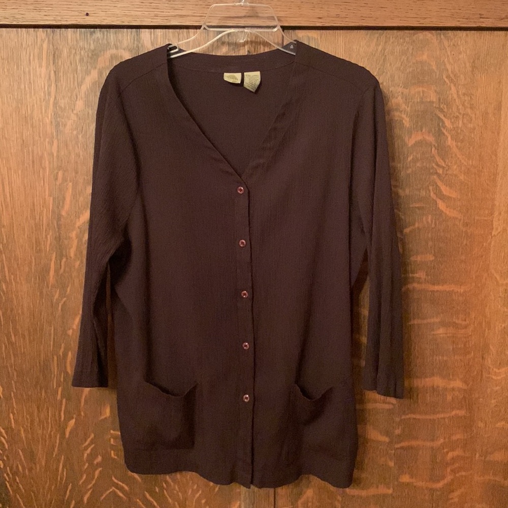 Islander lightweight crepe brown button down top XL